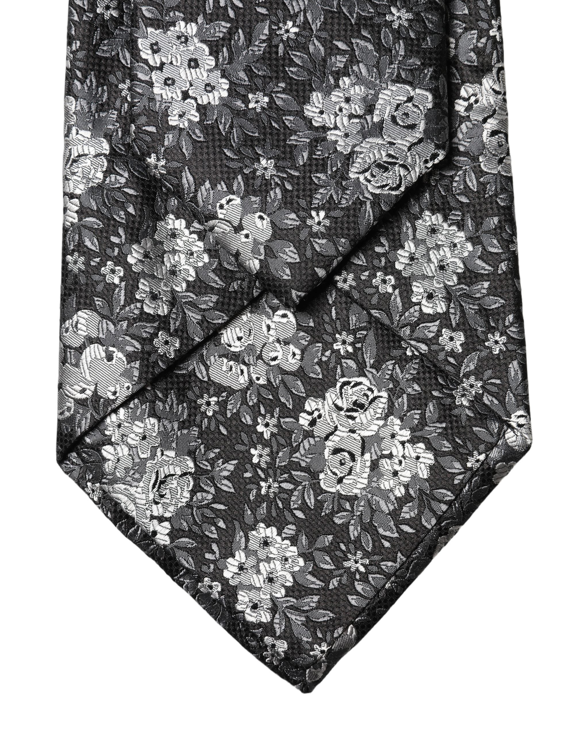 Dolce & Gabbana Dolce & Gabbana Black White Floral Silk Adjustable Women NeckWomen's Women's Tie