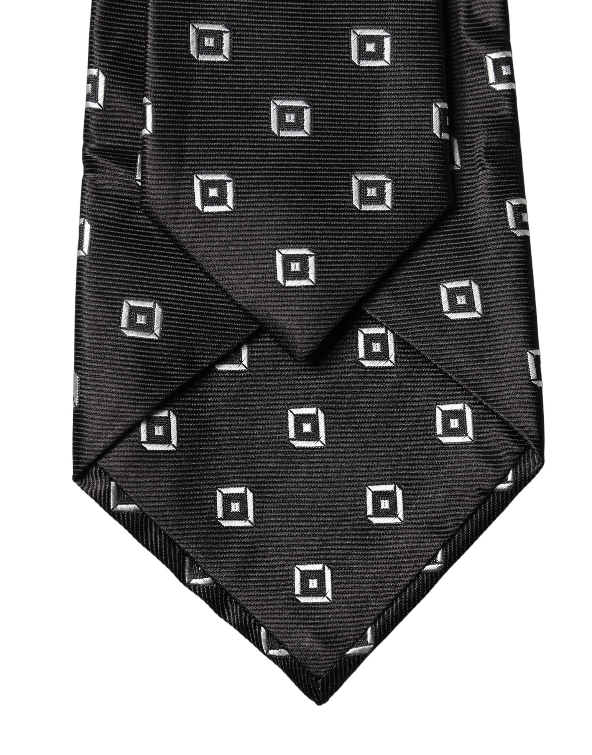 Dolce & Gabbana Dolce & Gabbana Black White Geometric Silk Adjustable Women NeckWomen's Women's Tie