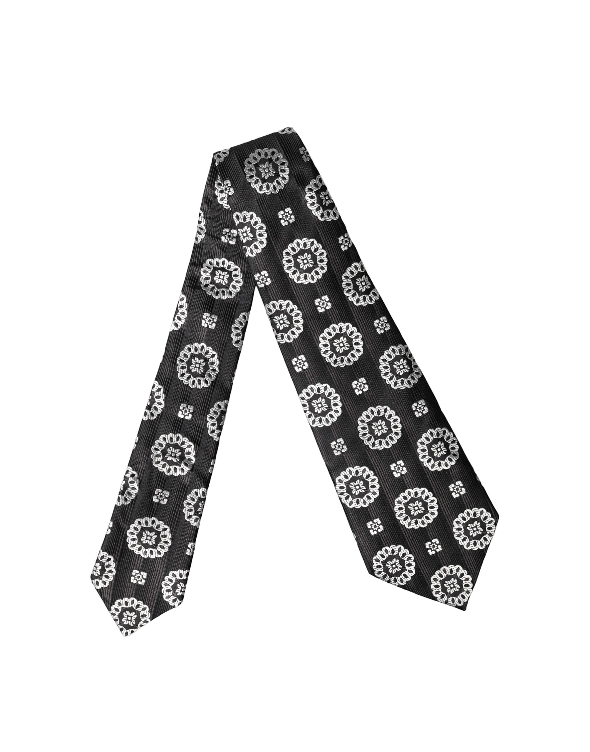 Dolce & Gabbana Black White Floral Silk Adjustable Women NeckWomen's Women's Tie