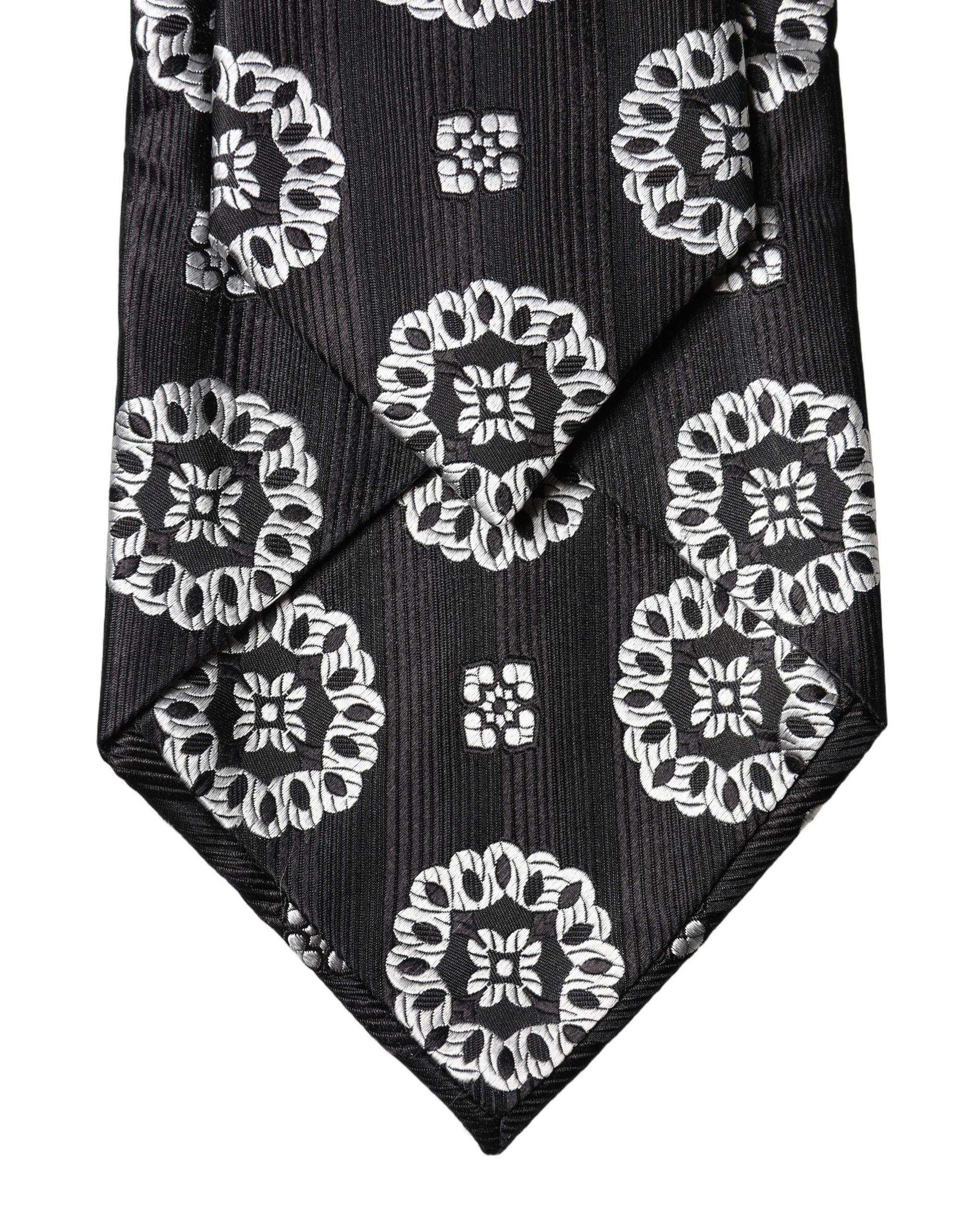 Dolce & Gabbana Black White Floral Silk Adjustable Women NeckWomen's Women's Tie