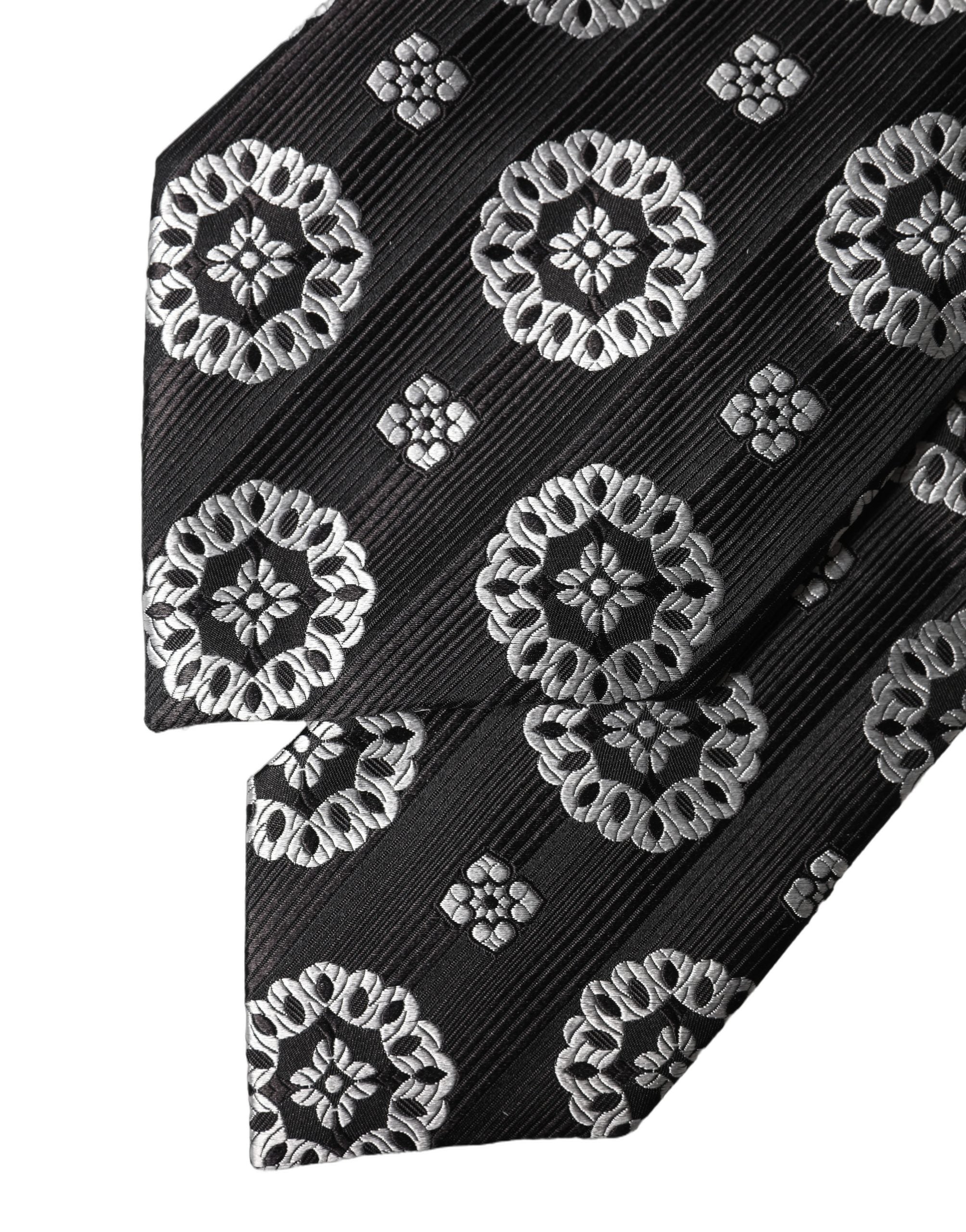 Dolce & Gabbana Black White Floral Silk Adjustable Women NeckWomen's Women's Tie