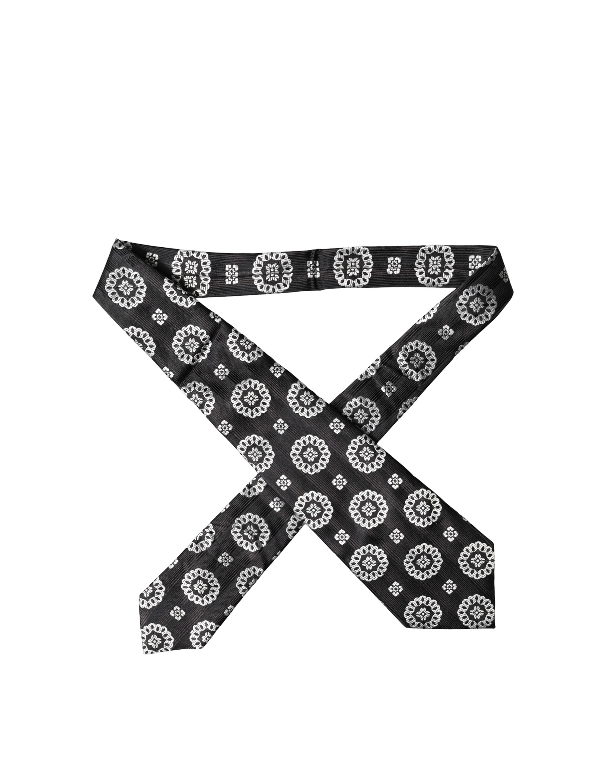 Dolce & Gabbana Black White Floral Silk Adjustable Women NeckWomen's Women's Tie