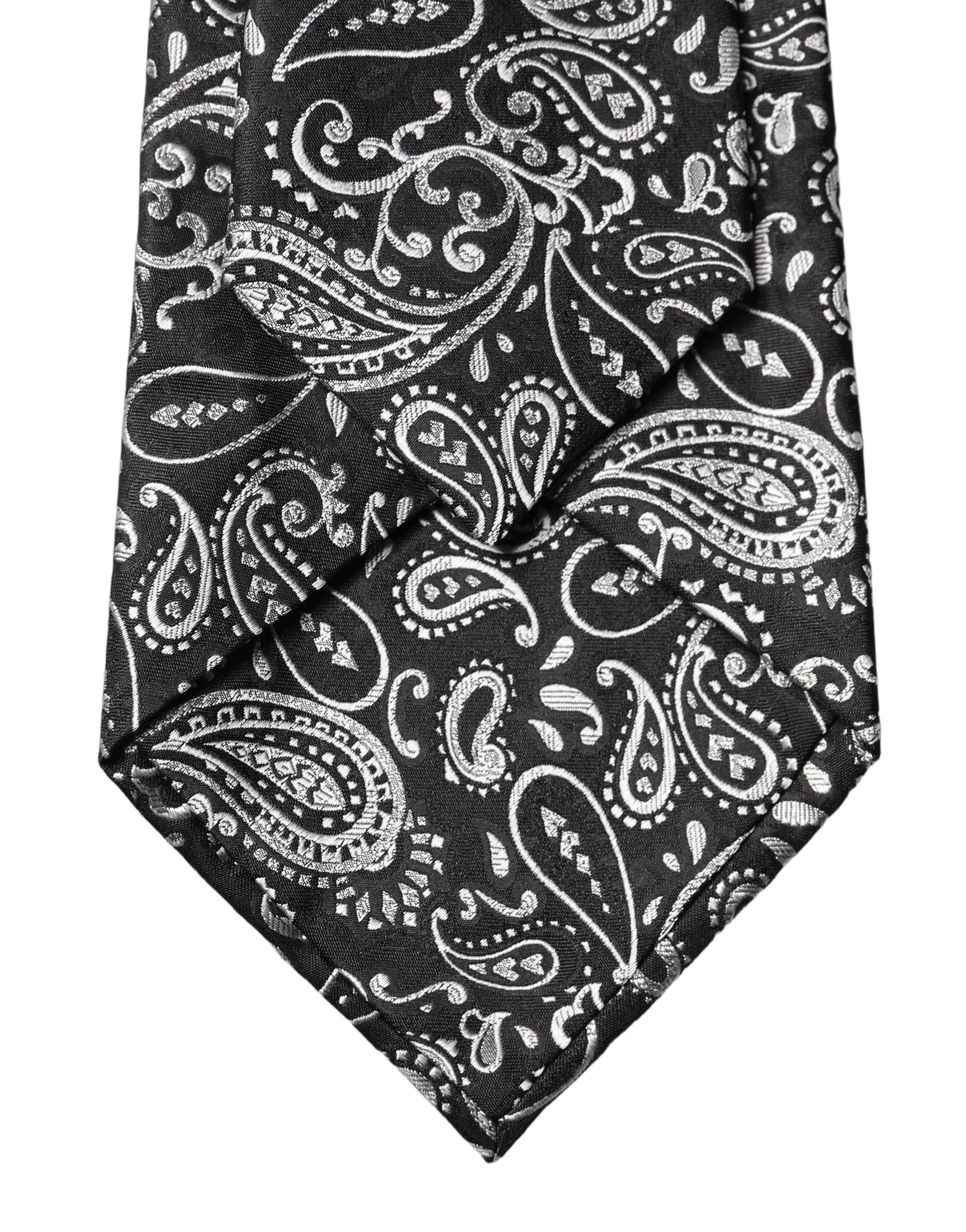 Dolce & Gabbana Dolce & Gabbana Black White Paisley Silk Adjustable Women NeckWomen's Women's Tie