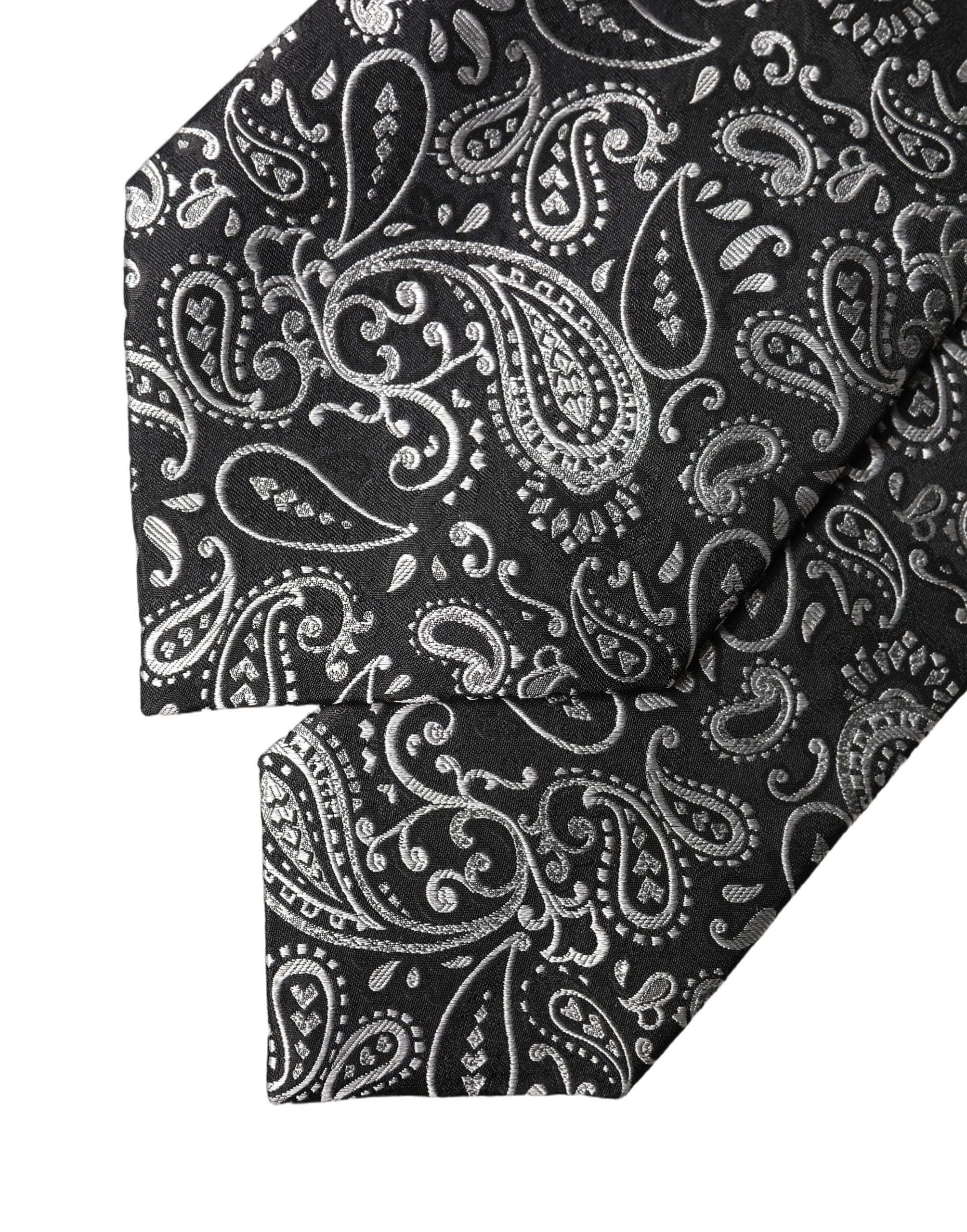 Dolce & Gabbana Dolce & Gabbana Black White Paisley Silk Adjustable Women NeckWomen's Women's Tie