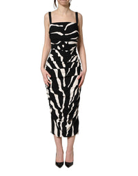 Dolce & Gabbana Black White Zebra Cady Calf Length Women's Dress