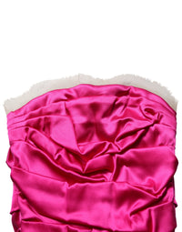 Dolce & Gabbana Hot Pink Ruched Satin Strapless Gown Women's Dress