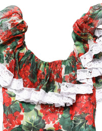 Dolce & Gabbana Multicolor Geranium Flower Lace Maxi Women's Dress