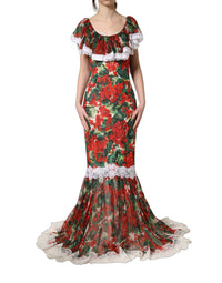 Dolce & Gabbana Multicolor Geranium Flower Lace Maxi Women's Dress