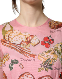 Dolce & Gabbana Light Pink Bread Print Pleated Maxi Women's Dress
