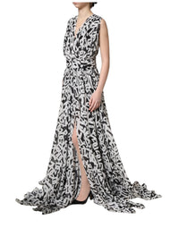 Dolce & Gabbana Black White Logo Sleeveless Floor Length Maxi Women's Dress