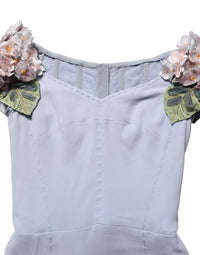 Dolce & Gabbana Light Blue Hydrangea Embellished Cap Sleeve Women's Dress
