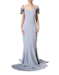 Dolce & Gabbana Light Blue Hydrangea Embellished Cap Sleeve Women's Dress