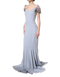 Dolce & Gabbana Light Blue Hydrangea Embellished Cap Sleeve Women's Dress