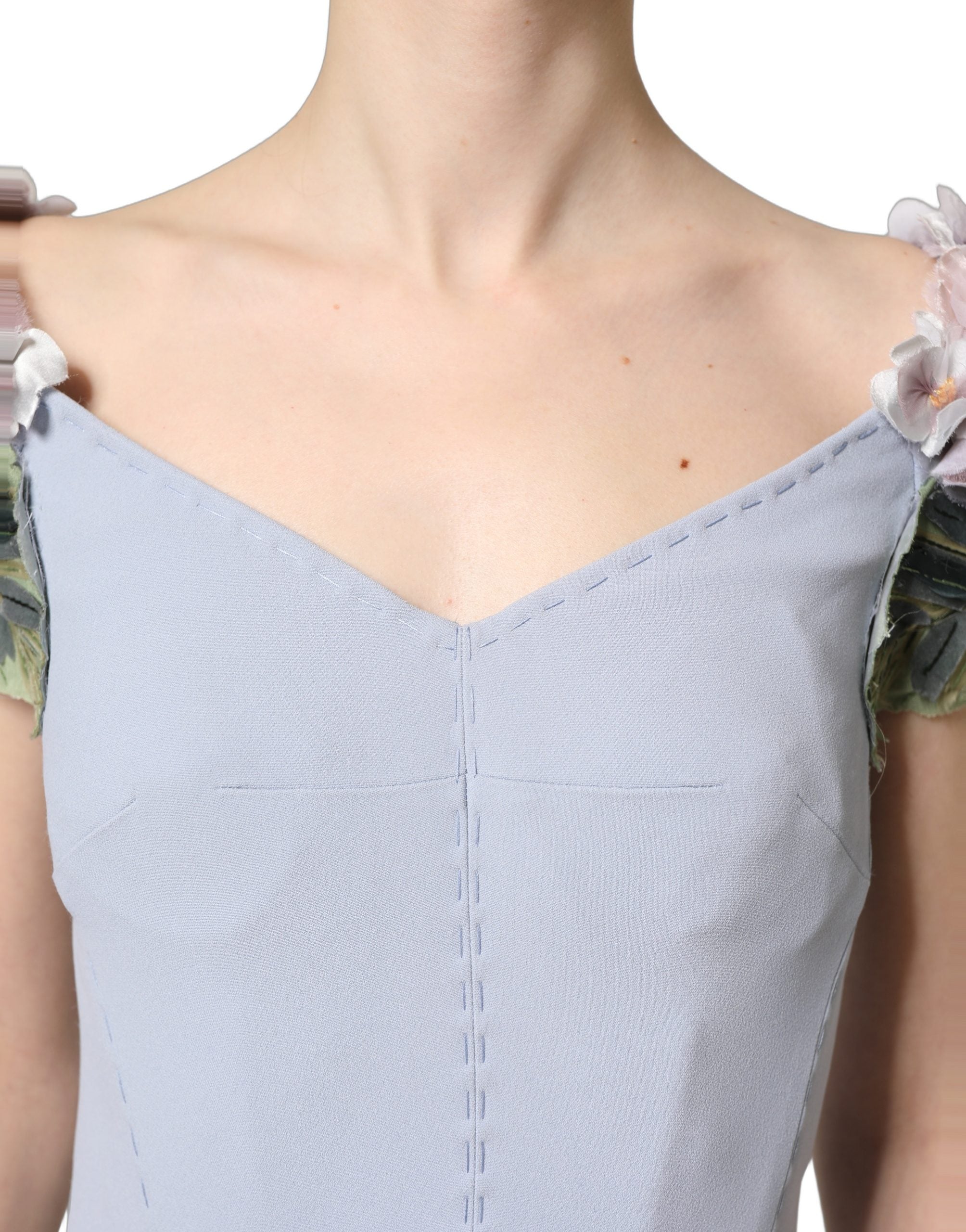 Dolce & Gabbana Light Blue Hydrangea Embellished Cap Sleeve Women's Dress