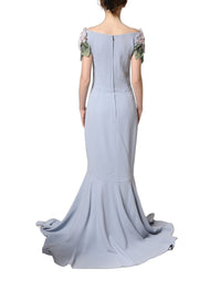 Dolce & Gabbana Light Blue Hydrangea Embellished Cap Sleeve Women's Dress
