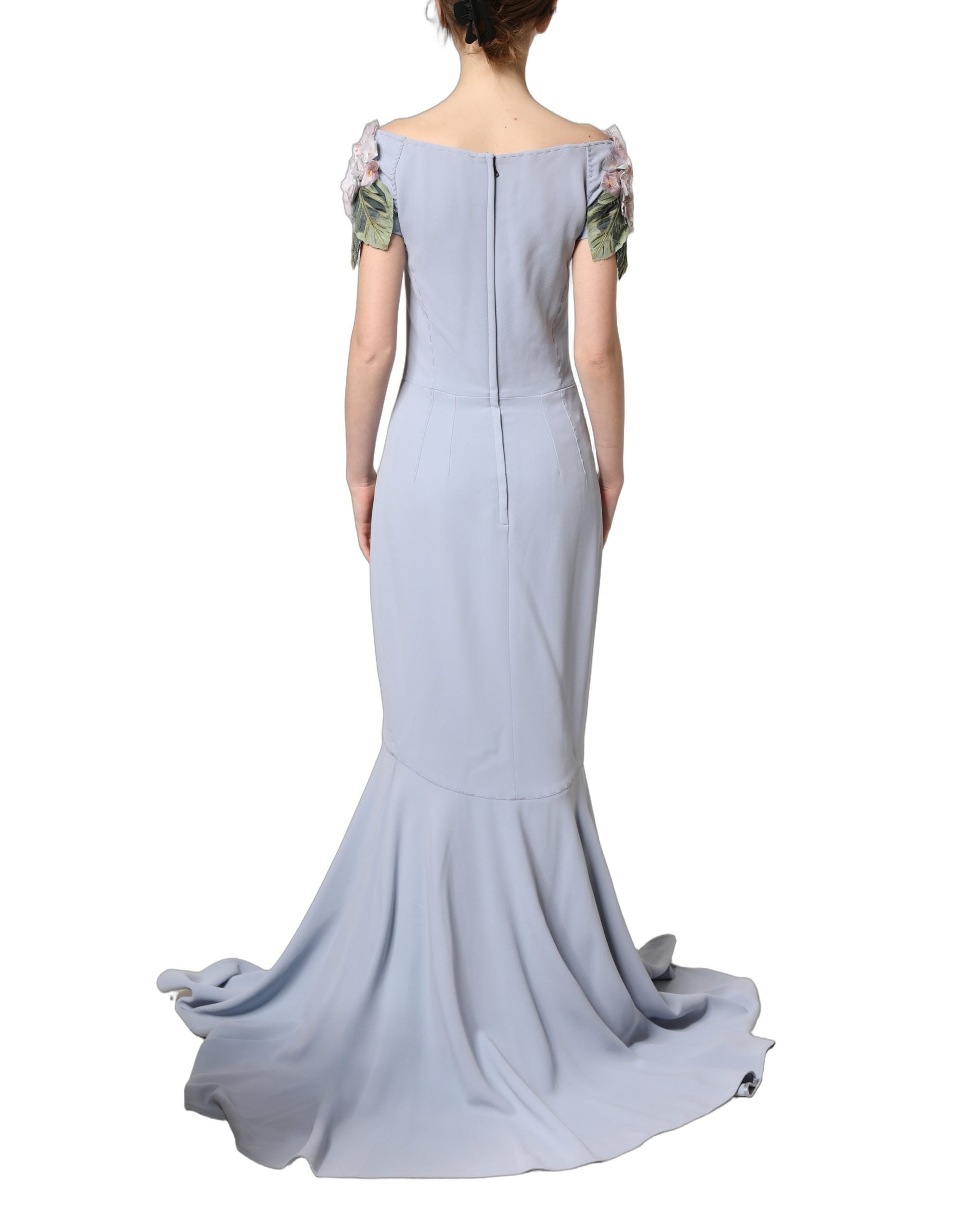 Dolce & Gabbana Light Blue Hydrangea Embellished Cap Sleeve Women's Dress