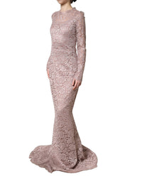 Dolce & Gabbana Pink Lace Long Sleeves Evening Gown Women's Dress