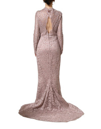 Dolce & Gabbana Pink Lace Long Sleeves Evening Gown Women's Dress