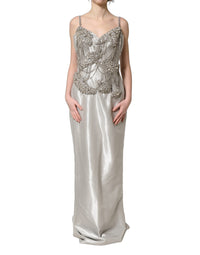 Dolce & Gabbana Silver Crystal Embellished EveningGown Women's Dress