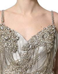 Dolce & Gabbana Silver Crystal Embellished EveningGown Women's Dress