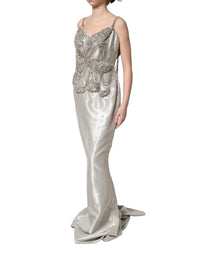 Dolce & Gabbana Silver Crystal Embellished EveningGown Women's Dress