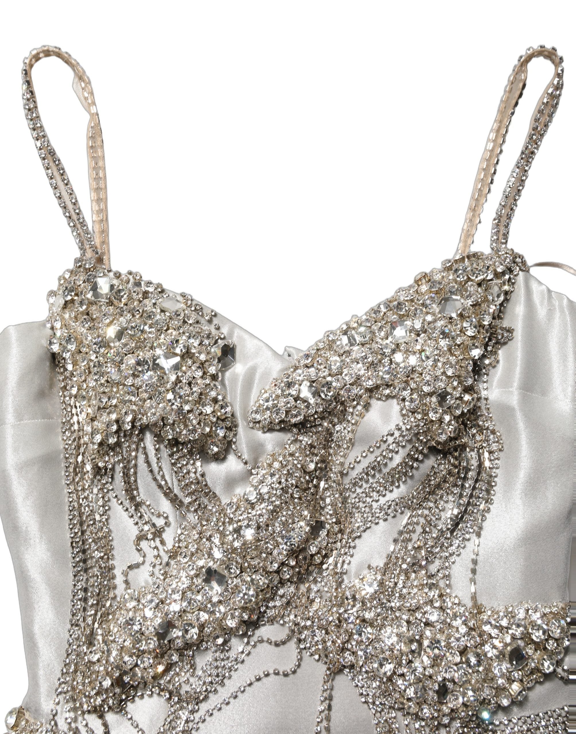 Dolce & Gabbana Silver Crystal Embellished EveningGown Women's Dress