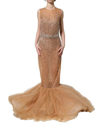 Dolce & Gabbana Brown Crystal Embellished Mermaid Gown Women's Dress