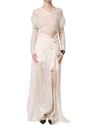 Dolce & Gabbana White Silk Sheer Draped Long Gown Women's Dress