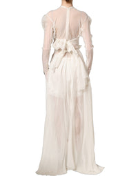 Dolce & Gabbana White Silk Sheer Draped Long Gown Women's Dress