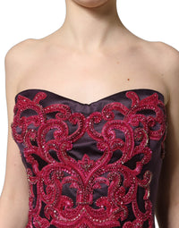 Dolce & Gabbana Purple Silk Crystal Strapless Floor Length Gown Women's Dress