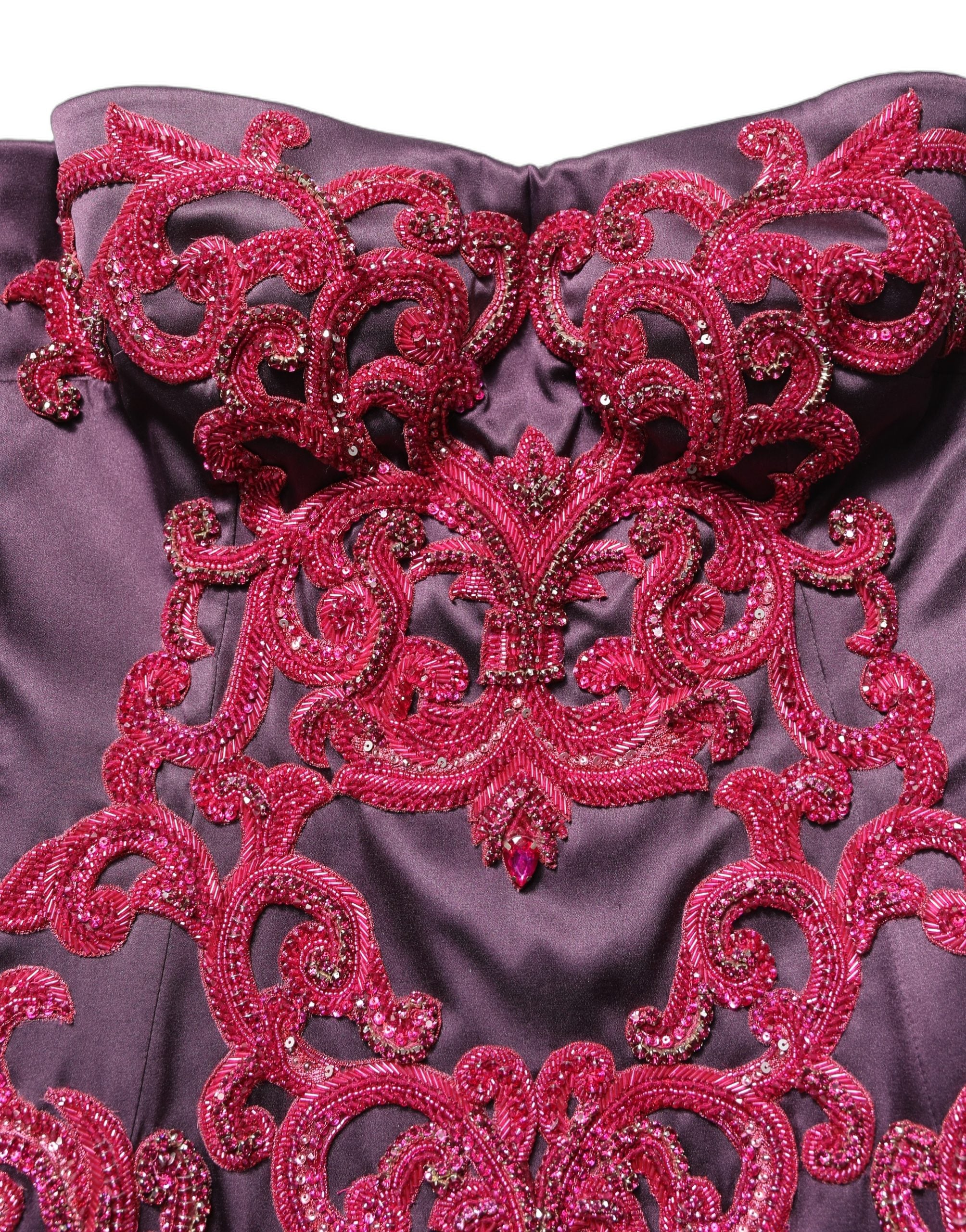 Dolce & Gabbana Purple Silk Crystal Strapless Floor Length Gown Women's Dress
