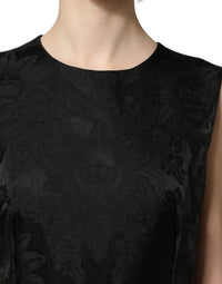 Dolce & Gabbana Black Floral Jacquard Sleeveless A-line Women's Dress