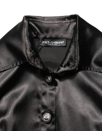 Dolce & Gabbana Black Satin Long Puff Sleeves Pleated Women's Dress