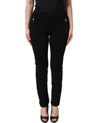 Dolce & Gabbana Black Viscose Mid Waist Skinny Trouser Women's Pants