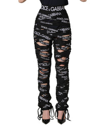 Dolce & Gabbana Black Logo Tape Cut Out Skinny High Waist Women's Pants