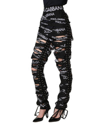 Dolce & Gabbana Black Logo Tape Cut Out Skinny High Waist Women's Pants