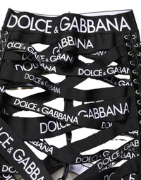 Dolce & Gabbana Black Logo Tape Cut Out Skinny High Waist Women's Pants