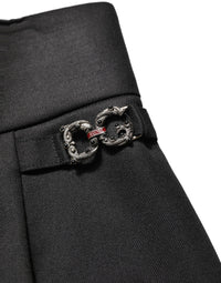 Dolce & Gabbana Black Wool High Waisted Logo Trouser Women's Pants
