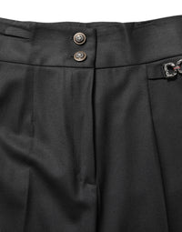 Dolce & Gabbana Black Wool High Waisted Logo Trouser Women's Pants