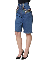 Dolce & Gabbana Blue Cotton Embellished BermudaDenim Women's Shorts