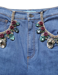 Dolce & Gabbana Blue Cotton Embellished BermudaDenim Women's Shorts
