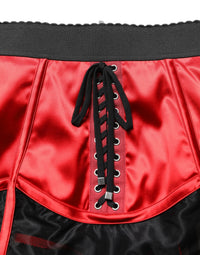 Dolce & Gabbana Red Satin Corset Style High Waist Mini Women's Skirt