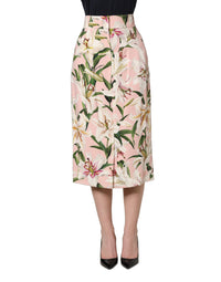 Dolce & Gabbana Pink Lilium Print High Waist Pencil Women's Skirt