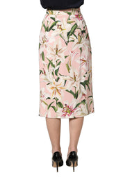 Dolce & Gabbana Pink Lilium Print High Waist Pencil Women's Skirt