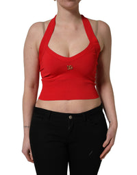Dolce & Gabbana Red Viscose Sleeveless Halter Crop Tank Women's Top