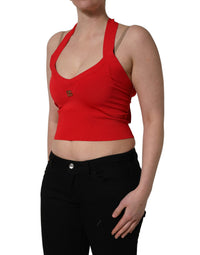 Dolce & Gabbana Red Viscose Sleeveless Halter Crop Tank Women's Top