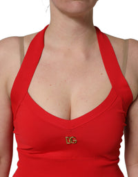 Dolce & Gabbana Red Viscose Sleeveless Halter Crop Tank Women's Top