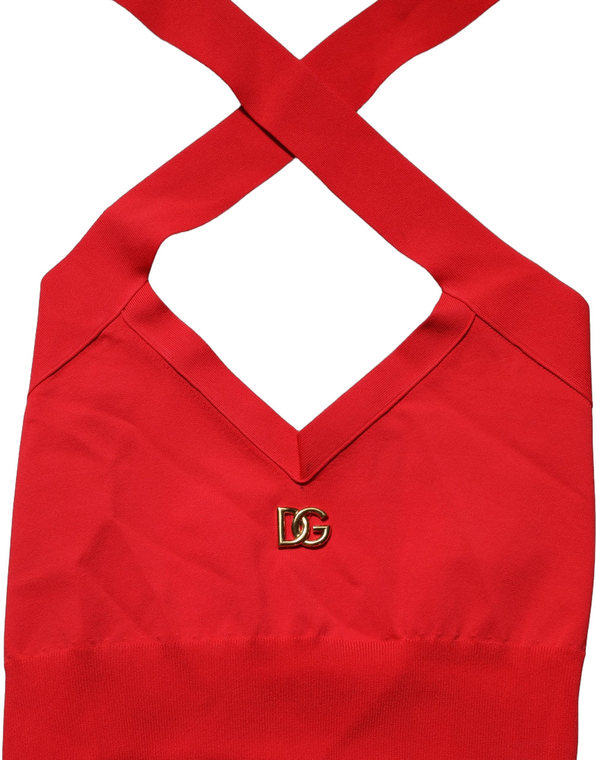 Dolce & Gabbana Red Viscose Sleeveless Halter Crop Tank Women's Top