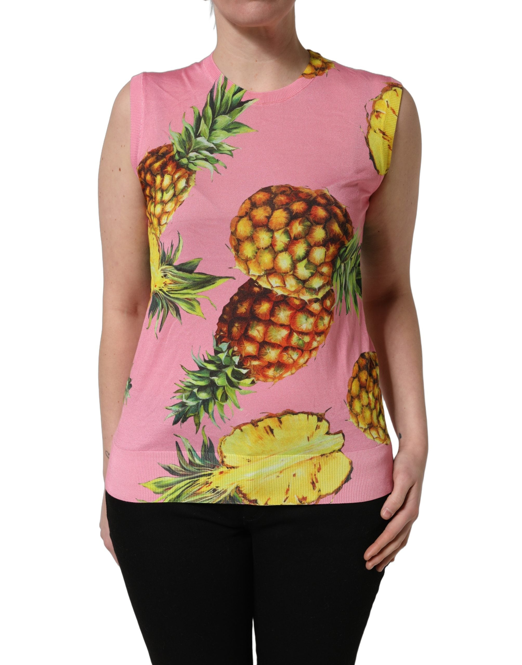 Dolce & Gabbana Pink Pineapple Roundneck Sleeveless Tank Women's Top