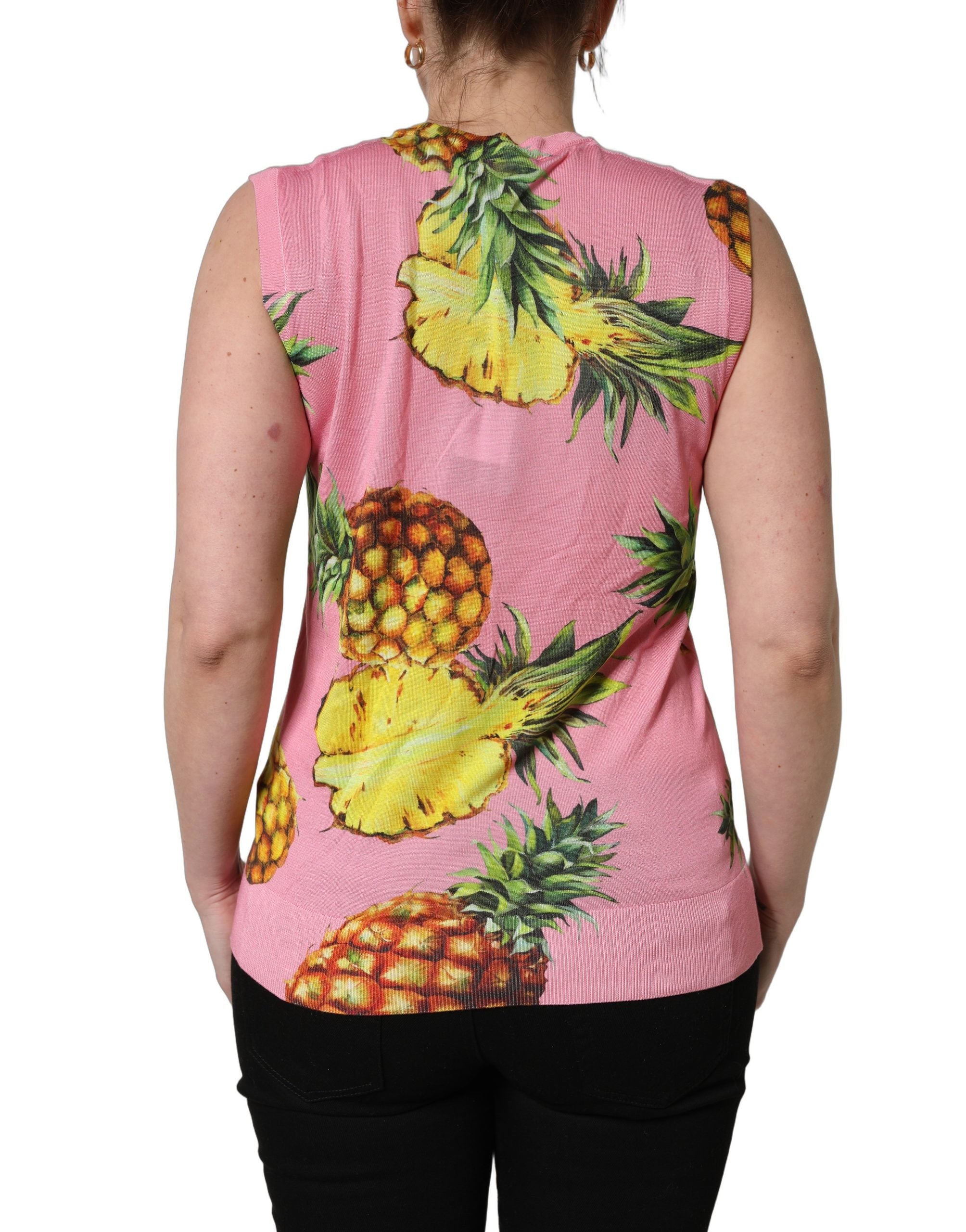 Dolce & Gabbana Pink Pineapple Roundneck Sleeveless Tank Women's Top